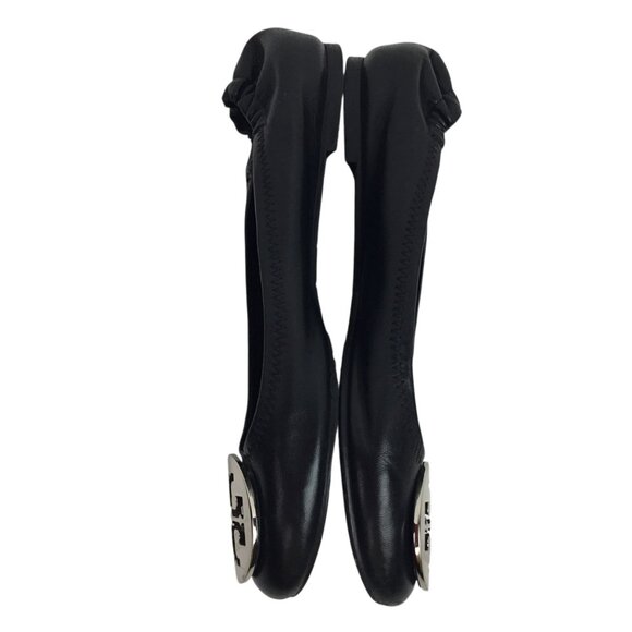 Tory Burch Black Leather Minnie Travel Ballet Flats W/ Silver Logo Womens 7 - Picture 6 of 11